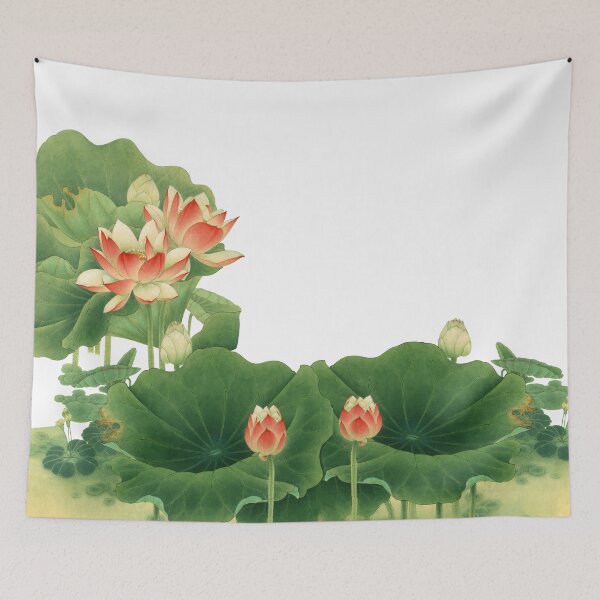 Item preview, Chinese Art Print - Lotus stems water lilies orange designed and sold by Kallandra.