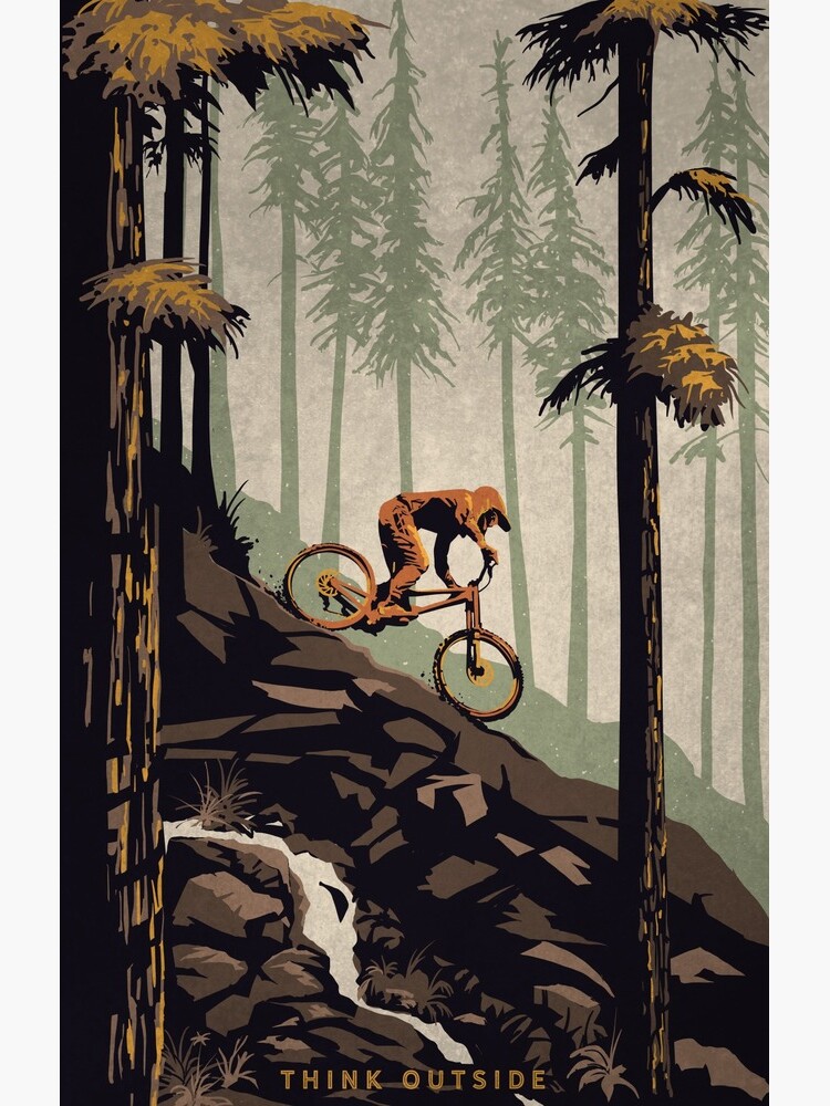 Retro Scenic Mountain Bike Poster Art: Think Outside, No Box Required! by SFDesignstudio
