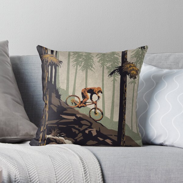 Retro Scenic Mountain Bike Poster Art: Think Outside, No Box Required! Throw Pillow