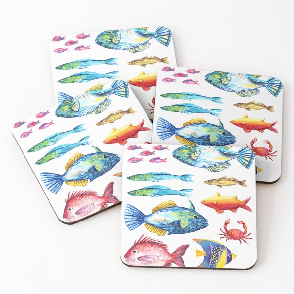 Item preview, Botanical colorful fish group watercolor designed and sold by bermudezbahama.