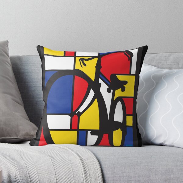 Mondrian Bicycle art Throw Pillow