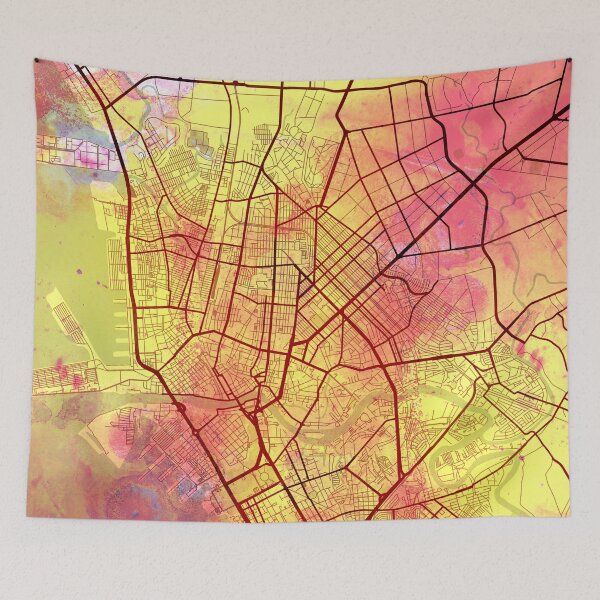 Aperçu de l'œuvre Carte de rue aquarelle Manille Philippines jaune rose créée et vendue par IvonDesign.