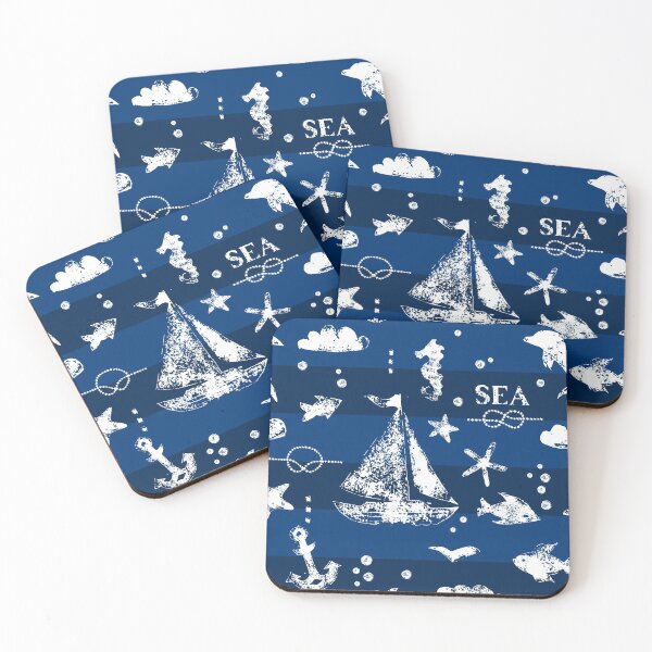 Item preview, White stamp printed sea themed objects  designed and sold by natalyon.