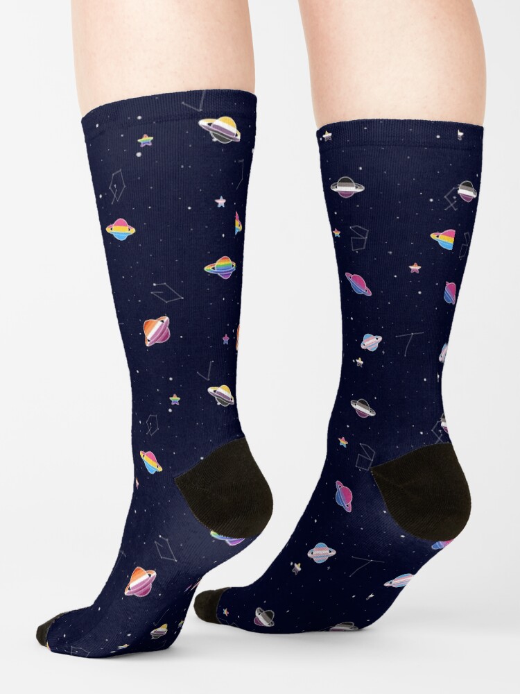 Alternate view of LGBTQ Pride Planets & Stars in Space Pattern Socks