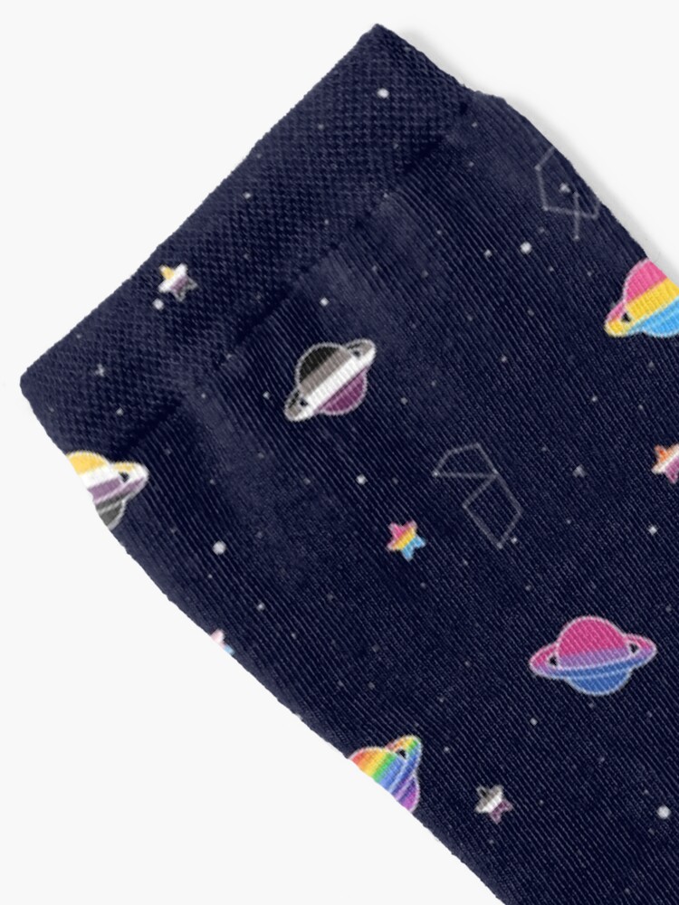 Alternate view of LGBTQ Pride Planets & Stars in Space Pattern Socks