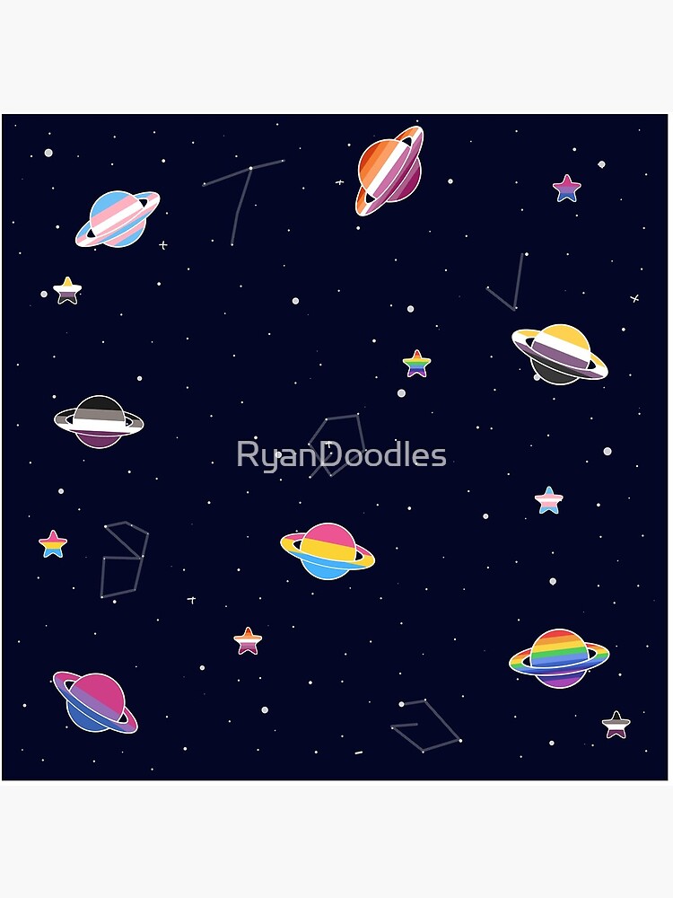 LGBTQ Pride Planets & Stars in Space Pattern by RyanDoodles