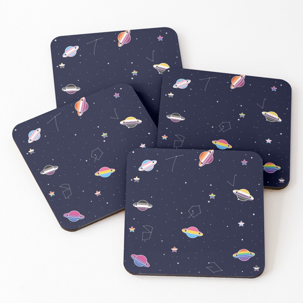 LGBTQ Pride Planets & Stars in Space Pattern Coasters (Set of 4)