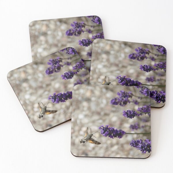 Item preview, Hummingbird hawk-moth in flight on lavender flowers designed and sold by EstelleRossetti.