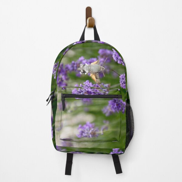 Item preview, Hummingbird hawk-moth in flight on lavender flowers designed and sold by EstelleRossetti.