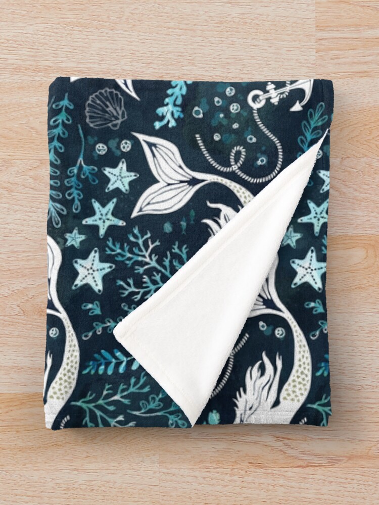 Alternate view of Mermaid ocean dark Throw Blanket
