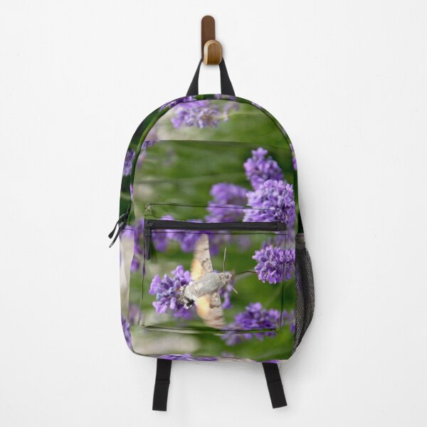 Item preview, Hummingbird hawk-moth in flight on lavender flowers designed and sold by EstelleRossetti.