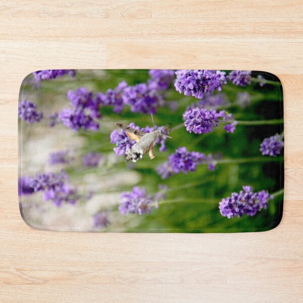 Item preview, Hummingbird hawk-moth in flight on lavender flowers designed and sold by EstelleRossetti.
