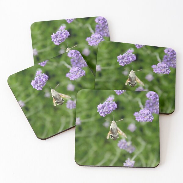 Item preview, Hummingbird hawk-moth in flight on lavender flowers designed and sold by EstelleRossetti.