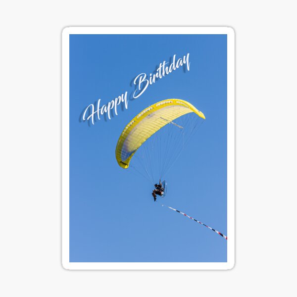 Yellow Para Glider Birthday Card Sticker