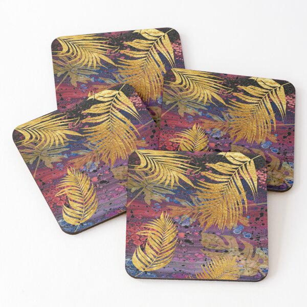 Item preview, Gold palm leaves on a red background. redecorate, refurbish, nature designed and sold by jayne0524.