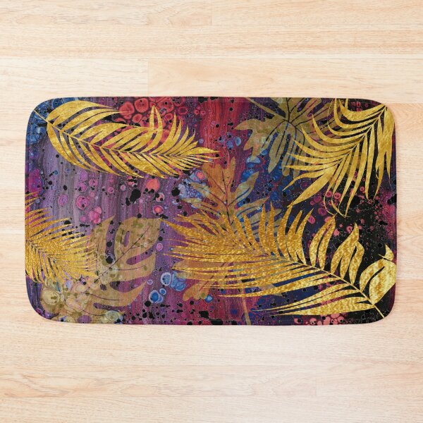 Item preview, Gold palm leaves on a red background. redecorate, refurbish, nature designed and sold by jayne0524.