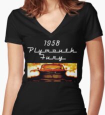 Christine - 1958 Plymouth Fury (White Font) Women's Fitted V-Neck T-Shirt