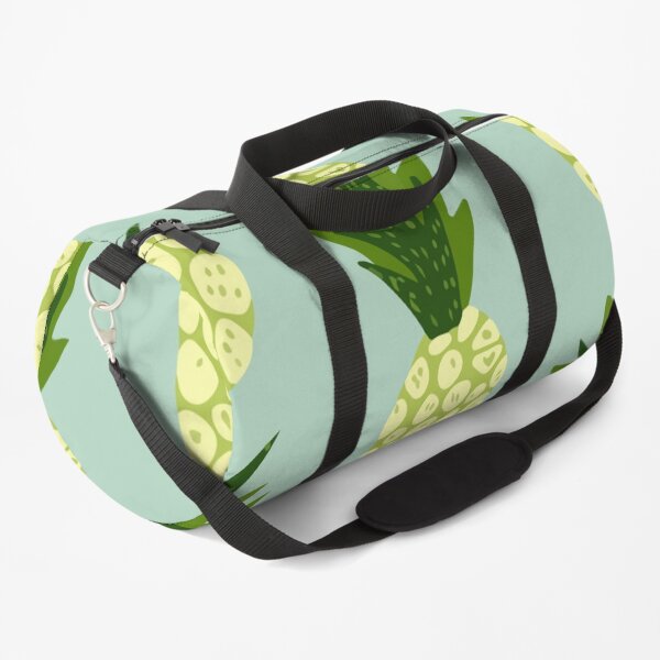 Exotic tropical fruits pattern blue background hand drawn pineapple wallpaper Duffle Bag