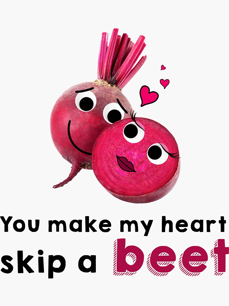 "You Make My Heart Skip a Beet Cute Food Puns Googly Eyes" Sticker
