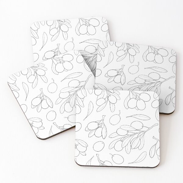Item preview, seamless patten black and white sketch outline Olive branch with leaves and olives.  designed and sold by Yevheniia Hulinska.