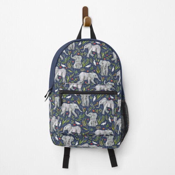Item preview, Baby Elephants and Egrets in Watercolor - navy blue designed and sold by micklyn.