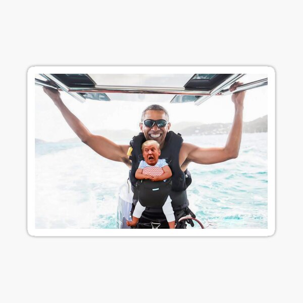 Tiny Baby Donald Trump On Vacation with Barack Obama - Independence Day 4th of July Funny Hilarious Cool Sticker