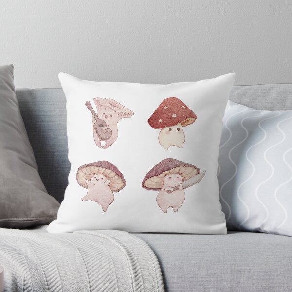 Four cute mushroom friends Throw Pillow