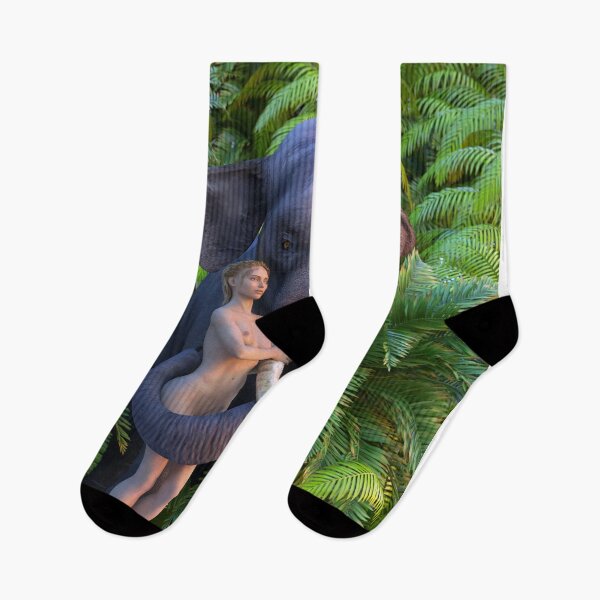 Item preview, young woman and strong elephant in the tropical forest designed and sold by Mike Kiev art.