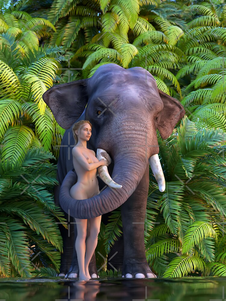 young woman and strong elephant in the tropical forest Magnet for Sale by  mikekiev