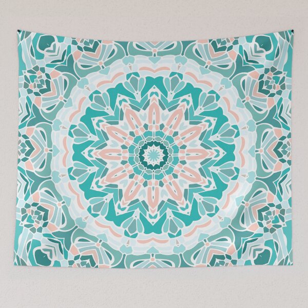 Item preview, Teal and Coral Mandala designed and sold by Kelly Dietrich Mandala & Fractal Art.