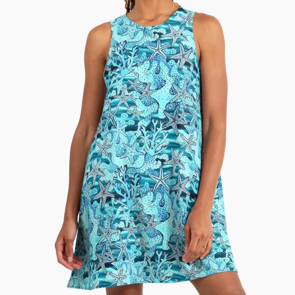 starfish coral reef in teal and turquoise" A-Line Dress for Sale by MagentaRose | Redbubble starfish coral reef in teal and turquoise" A-Line Dress for Sale by MagentaRose | Redbubble