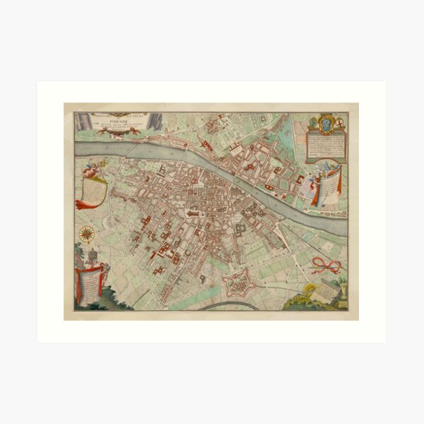 Impression Artistique Carte Vintage De Florence En Italie 15 Par Bravuramedia Redbubble