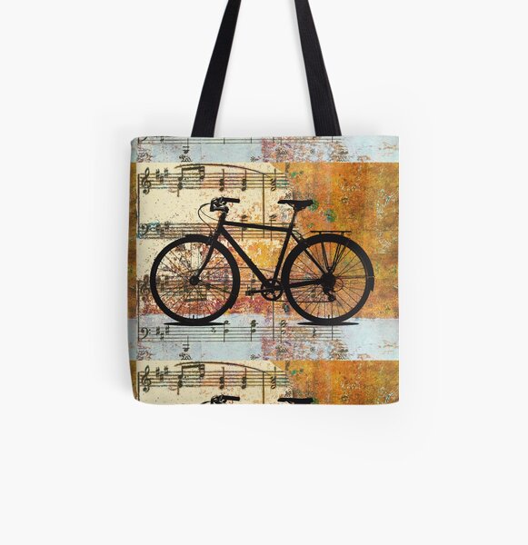 Bicycle Silhouette Musical Design All Over Print Tote Bag