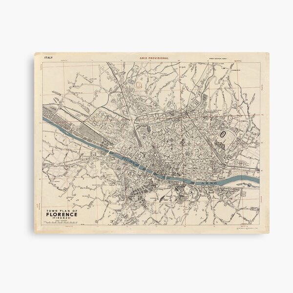 Item preview, Vintage Florence Italy Map (1943) designed and sold by BravuraMedia.