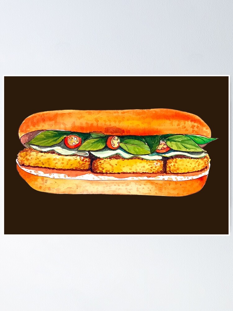 "Vietnamese Banh Mi with Fried Fish Cakes Sandwich" Poster for Sale by ...