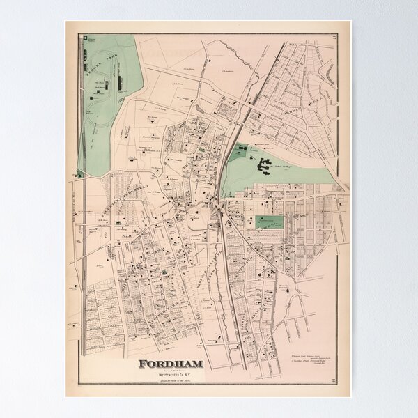 Item preview, Vintage Fordham NY Map (1872) designed and sold by BravuraMedia.