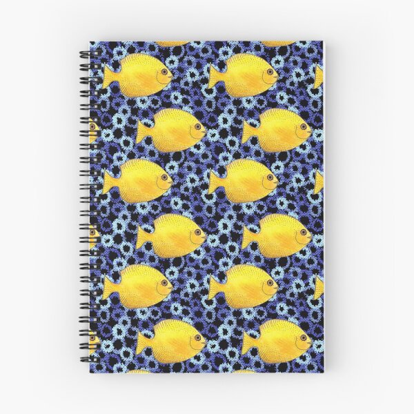 Item preview, Tropical Yellow Fish Indigo Coral Reef Pattern designed and sold by Michelebuttons.