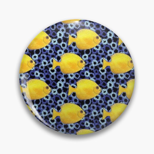 Item preview, Tropical Yellow Fish Indigo Coral Reef Pattern designed and sold by Michelebuttons.