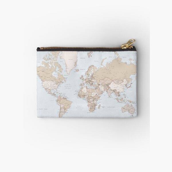 Item preview, Blue and brown detailed world map, Renisha designed and sold by blursbyai.