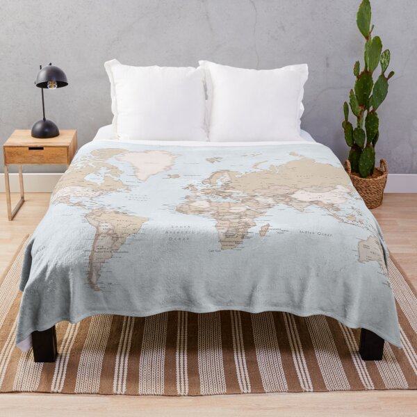 Item preview, Blue and brown detailed world map, Renisha designed and sold by blursbyai.