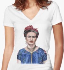 Hommage to Frida Kahlo Women's Fitted V-Neck T-Shirt
