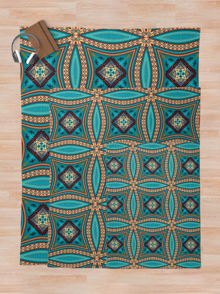 "Turquoise Pattern Native American Style" Throw Blanket by mar73