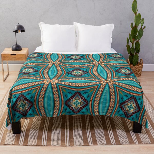 Turquoise Pattern Native American Style Throw Blanket