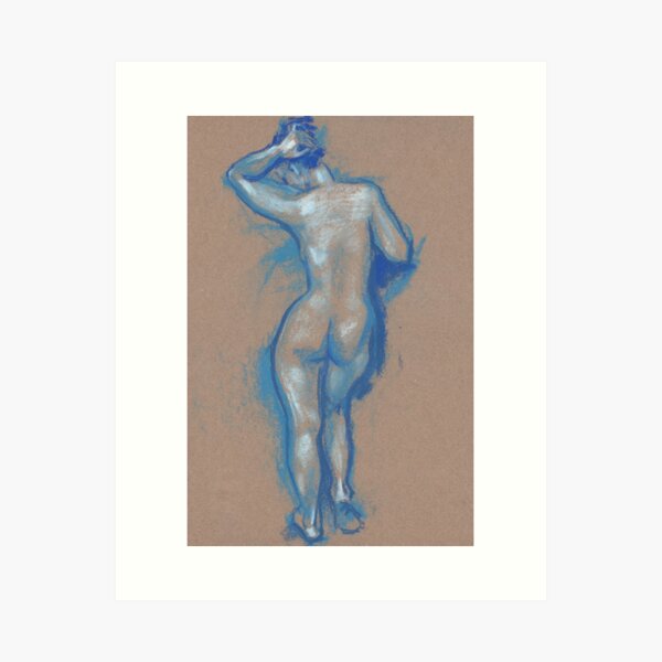 Standing Woman, Artistic Nudity, Female Model, Life Sketch, Blue Series Art Print