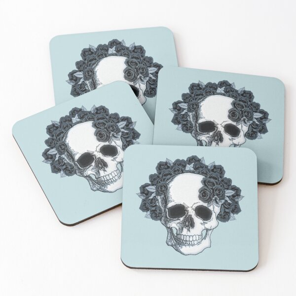 Item preview, Sugar skull with roses flowers vintage blue designed and sold by Collagedream.