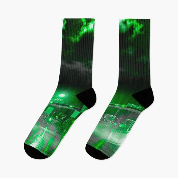 Item preview, Highway Tolls At Night In The Rain Green Reflections On Asphalt Monochromatic Art designed and sold by Flavio Vieri.
