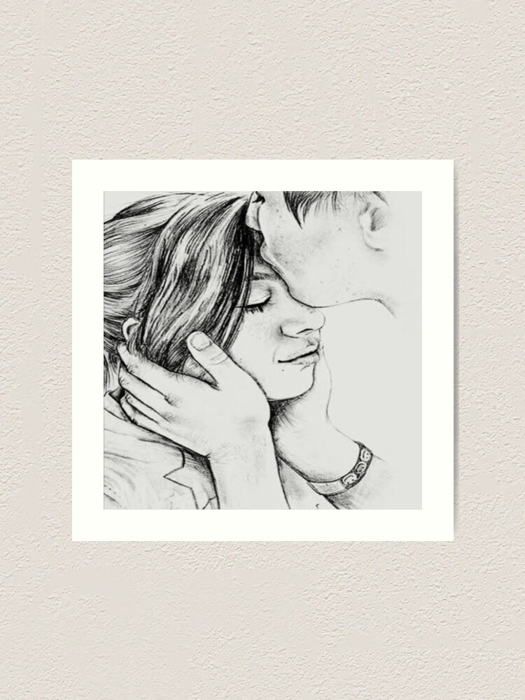 Boy kissing forehead of girl beautiful drawing Art Print for Sale by  Vasavi G  Redbubble