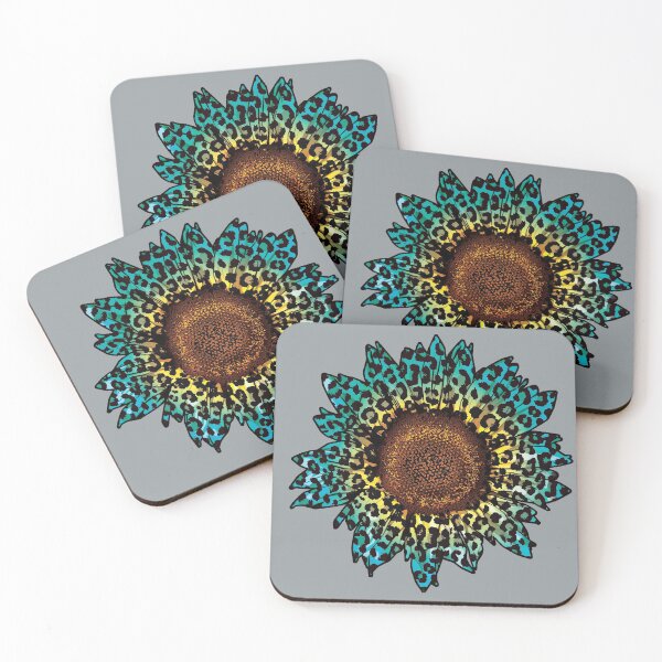 Item preview, Teal Leopard Animal Print Sunflower designed and sold by DigitalPie.