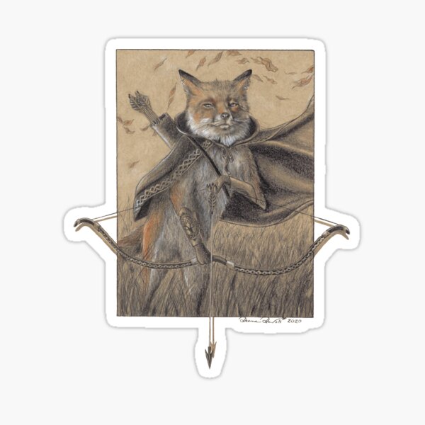 Fox Warrior Anthropomorphic Fox Fantasy Art Bow and Arrow Fall Autumn Sticker