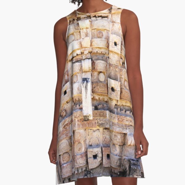 Pyramid texture ancient Mexican architecture A-Line Dress